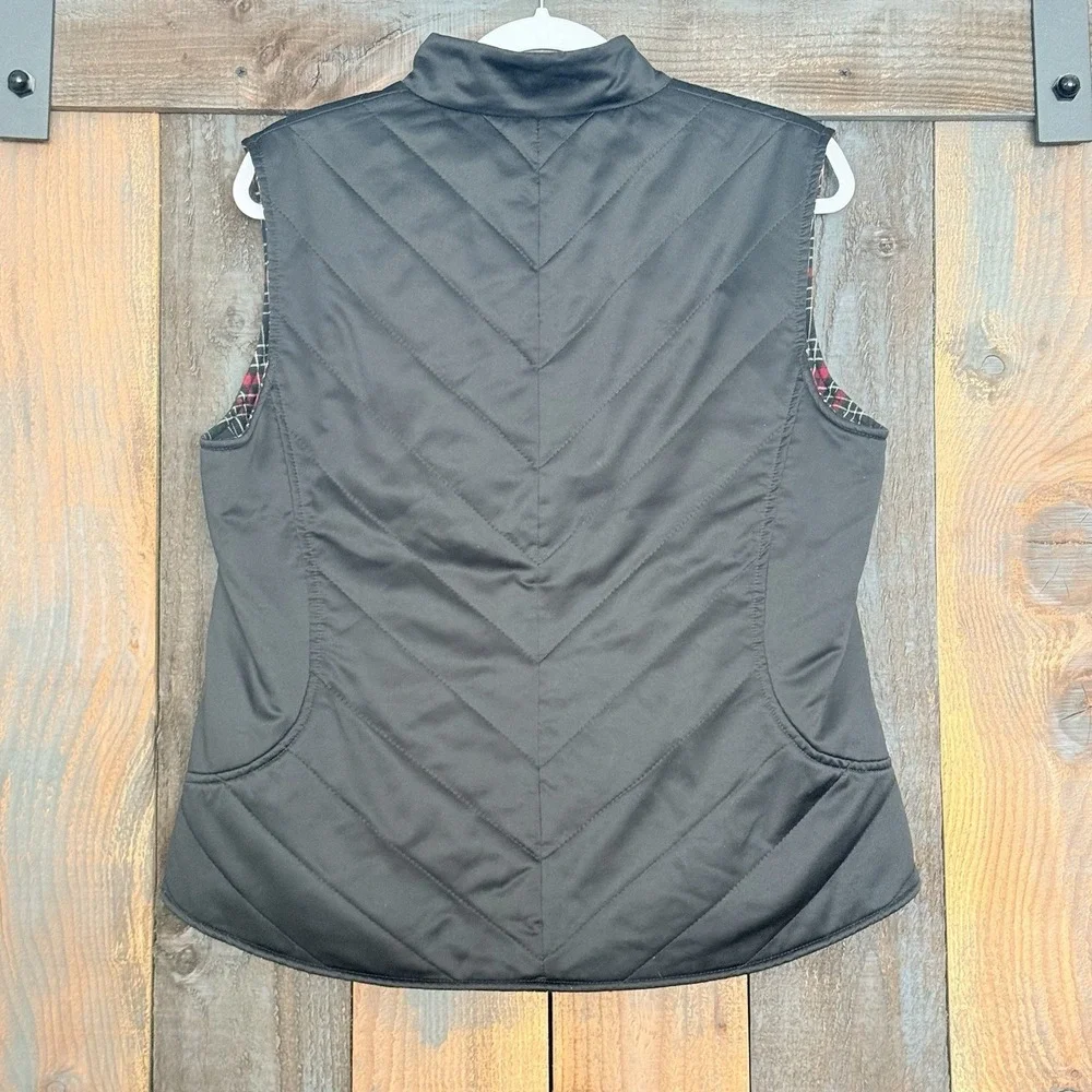 St. John Sport Women's Reversible Full Zip Vest Red Plaid Black Size Large